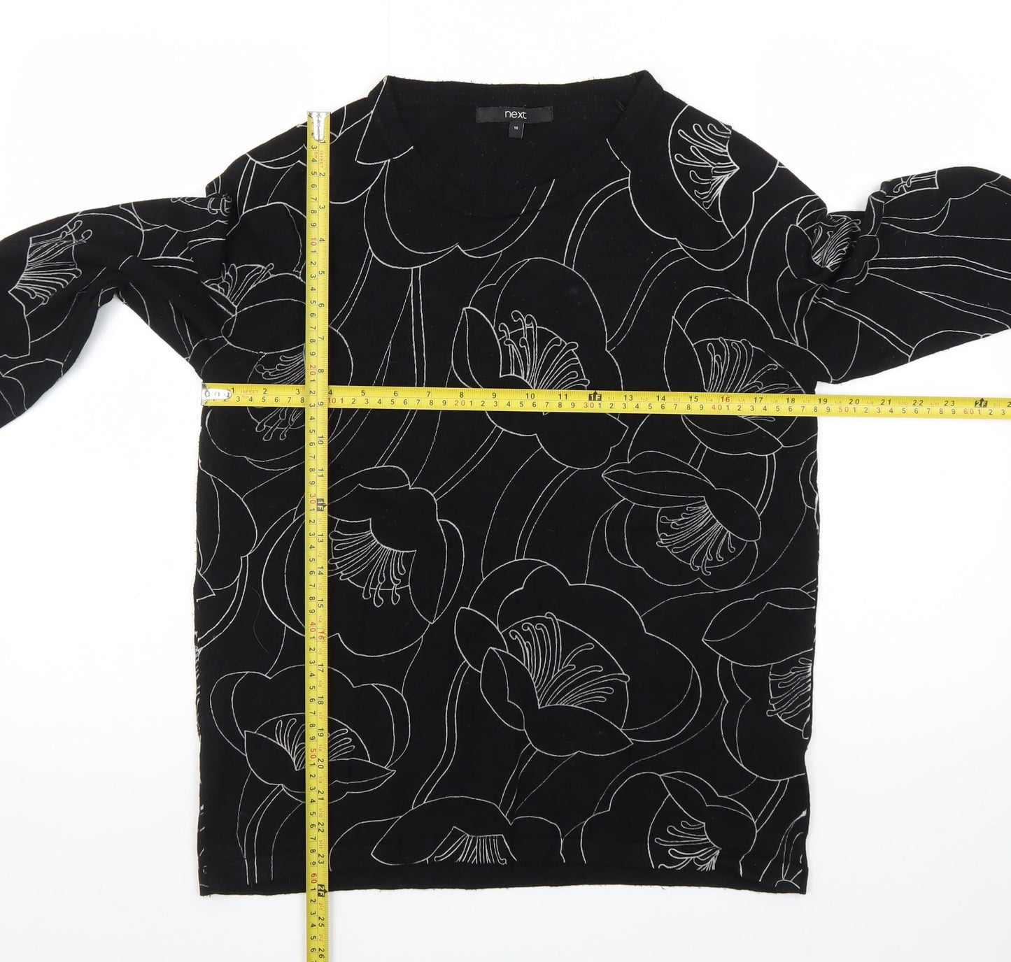 Next Women's Black Floral Knit Jumper Size 14 Viscose Blend