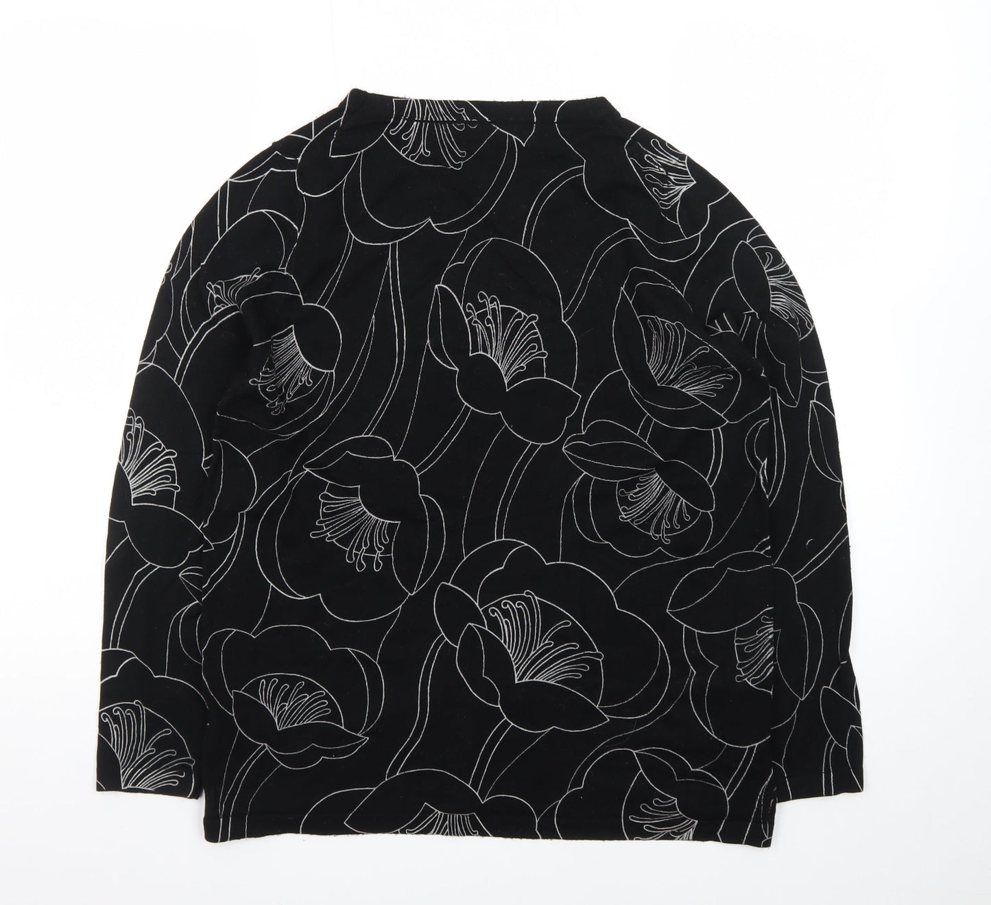 Next Women's Black Floral Knit Jumper Size 14 Viscose Blend
