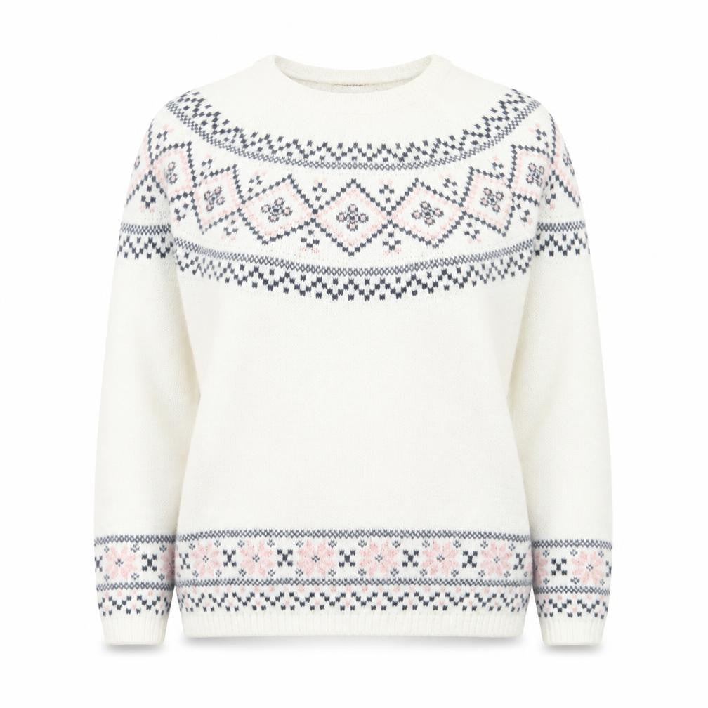 LCW Casual Women White Fair Isle Knit Jumper L Winter Pullover