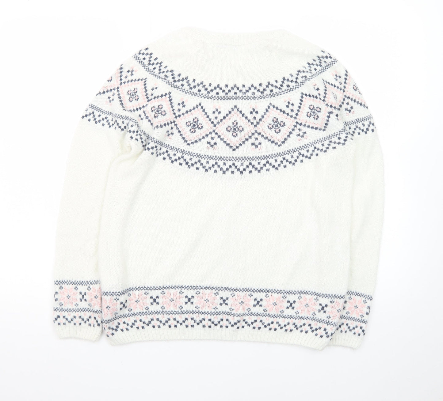 LCW Casual Women White Fair Isle Knit Jumper L Winter Pullover
