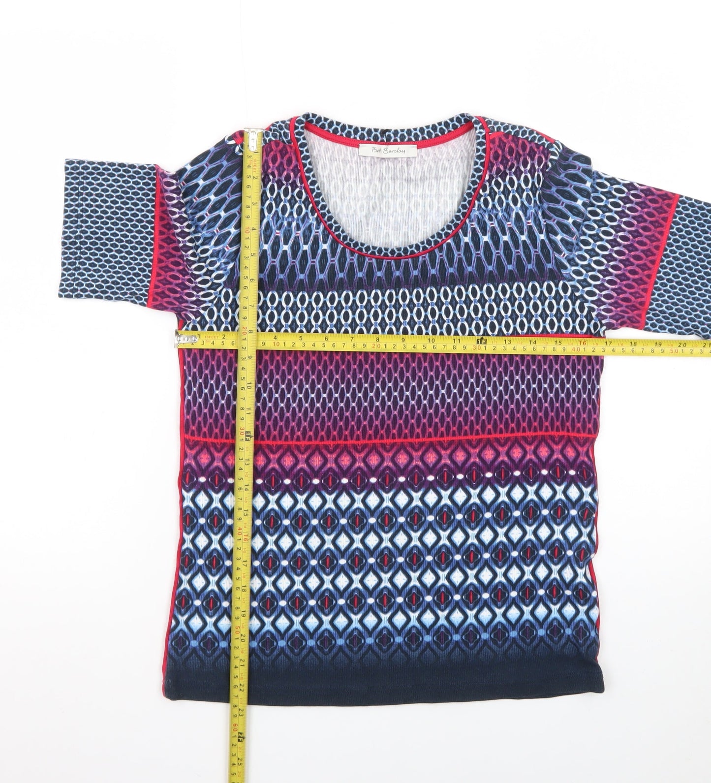 Betty Barclay Women’s Multicoloured Geometric Short Sleeve Jersey Top Size 14