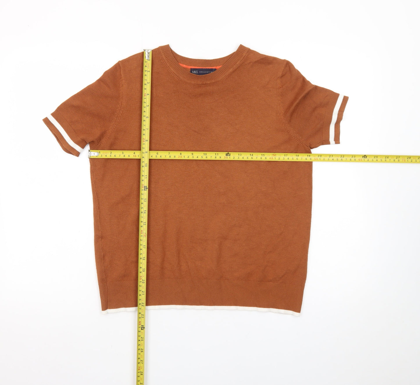 Marks and Spencer Men's Brown Short Sleeve Crew Neck T-Shirt M
