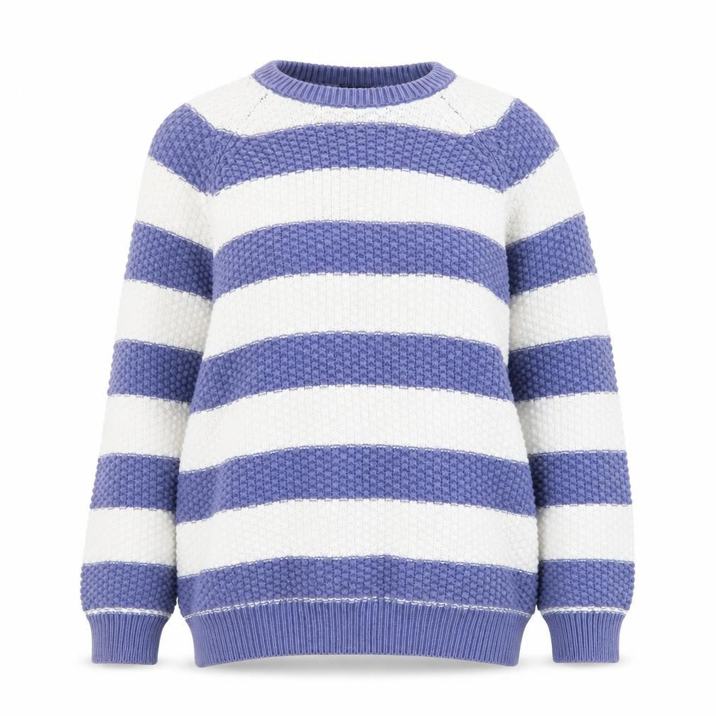 Cotton Traders Women Blue White Stripe Chunky Knit Jumper M
