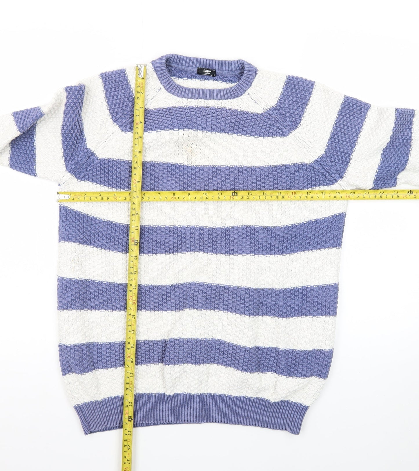 Cotton Traders Women Blue White Stripe Chunky Knit Jumper M