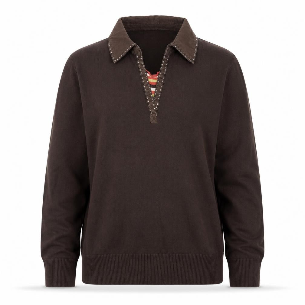 Maine New England Women’s Brown Collared Henley Jumper Size 14