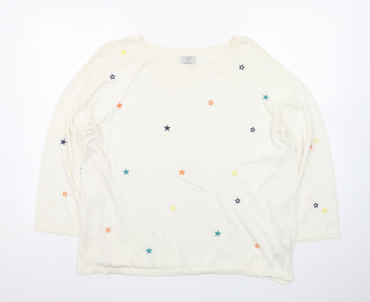 Monsoon Women Cream Linen Blend Star Embroidered Jumper L