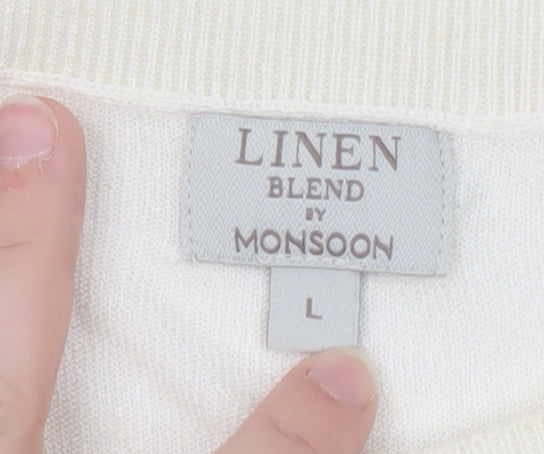 Monsoon Women Cream Linen Blend Star Embroidered Jumper L