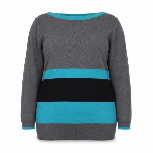 Debenhams Collection Women Grey Blue Striped Pullover Jumper Size 20