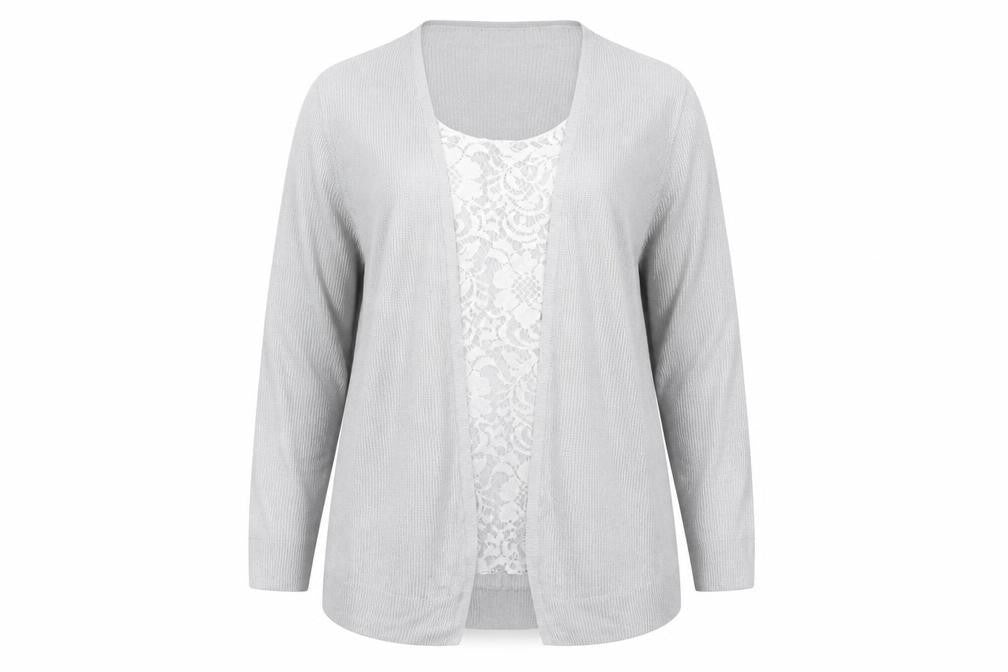 Marks & Spencer Women Grey Knit Long Sleeve Open Cardigan Size 14