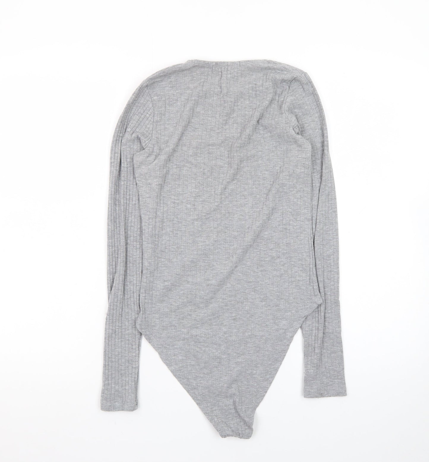 New Look Women's Grey Long Sleeve Ribbed Bodysuit Size 10