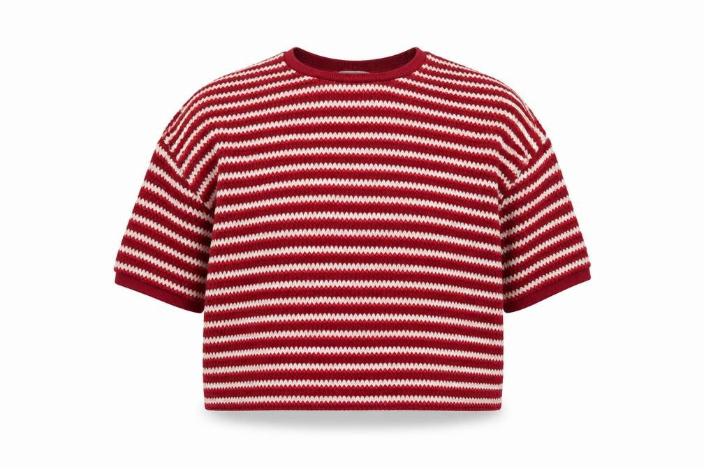 Next Women Red Striped Knit Short Sleeve Crew Neck Jumper S