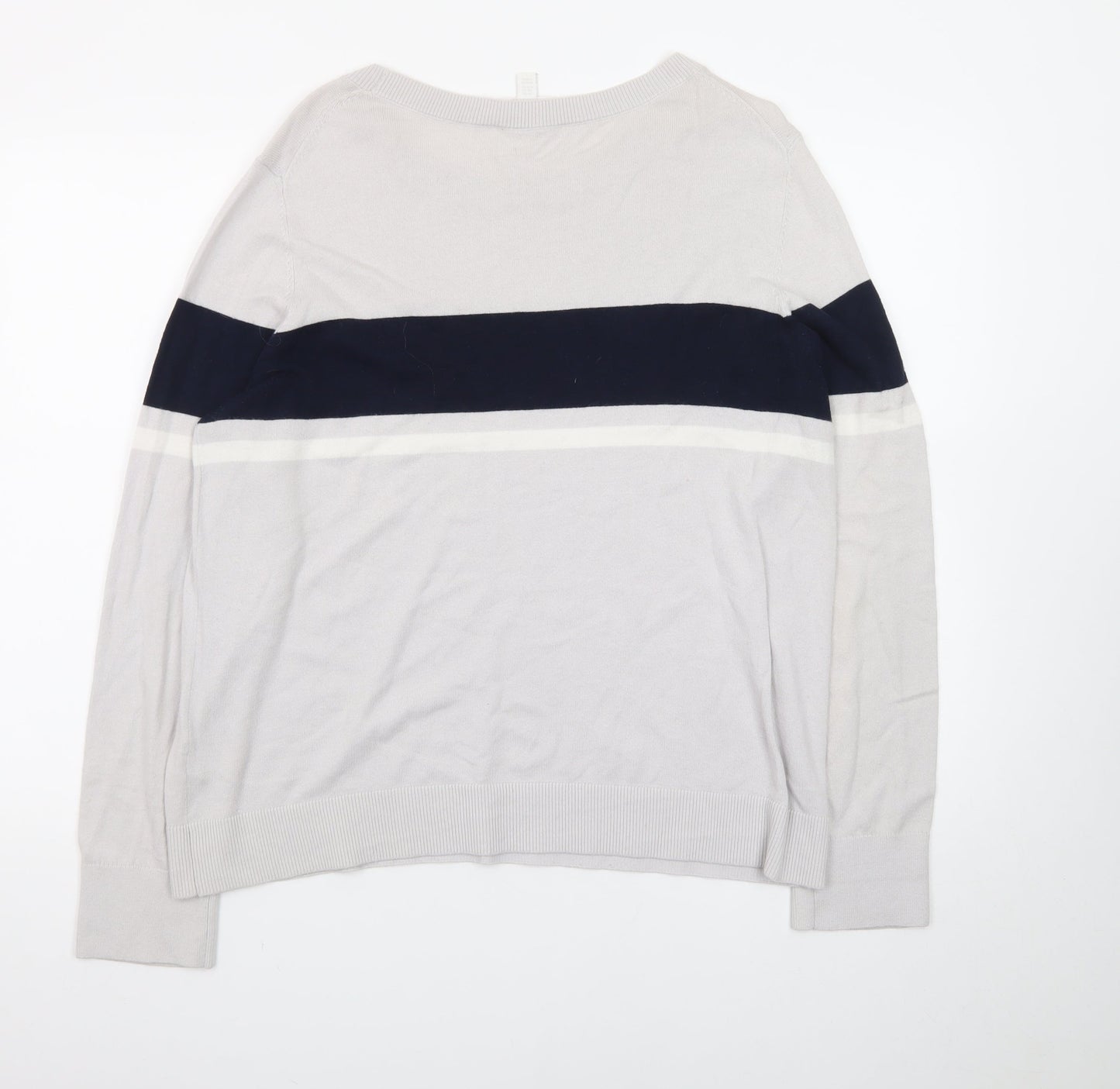The White Company Women’s Grey & Navy Crew Neck Jumper Size 16 Cotton Blend