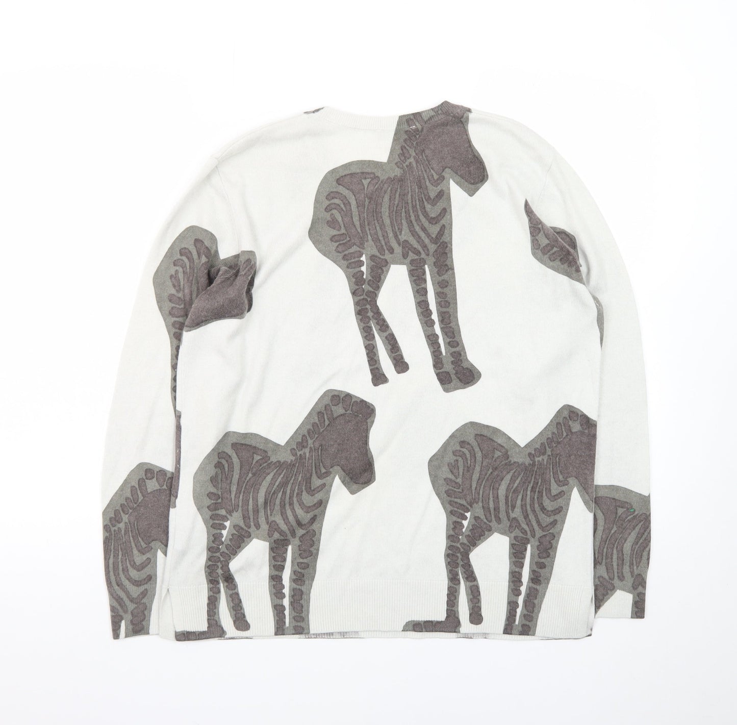 Parfois Women Ivory Animal Print Cotton Pullover Jumper XS