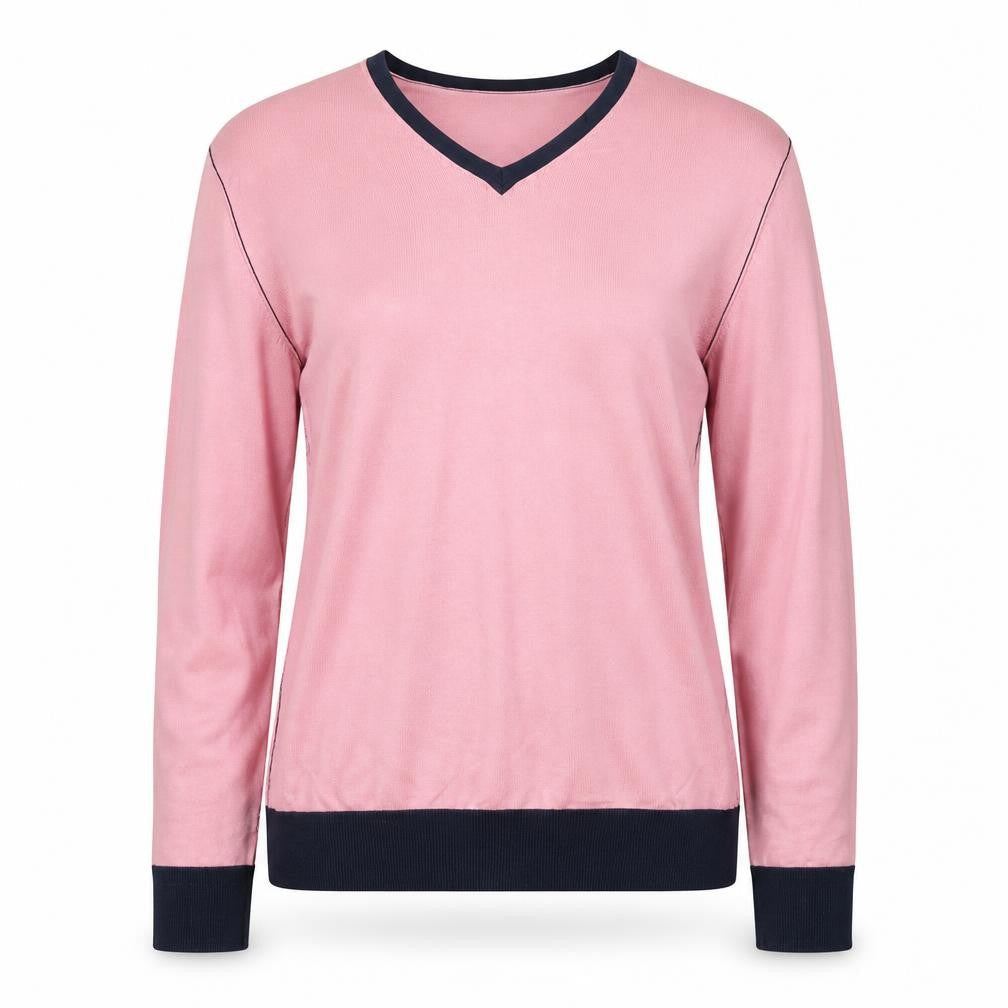 Refectory London Women's Pink V-Neck Cotton Jumper Size M