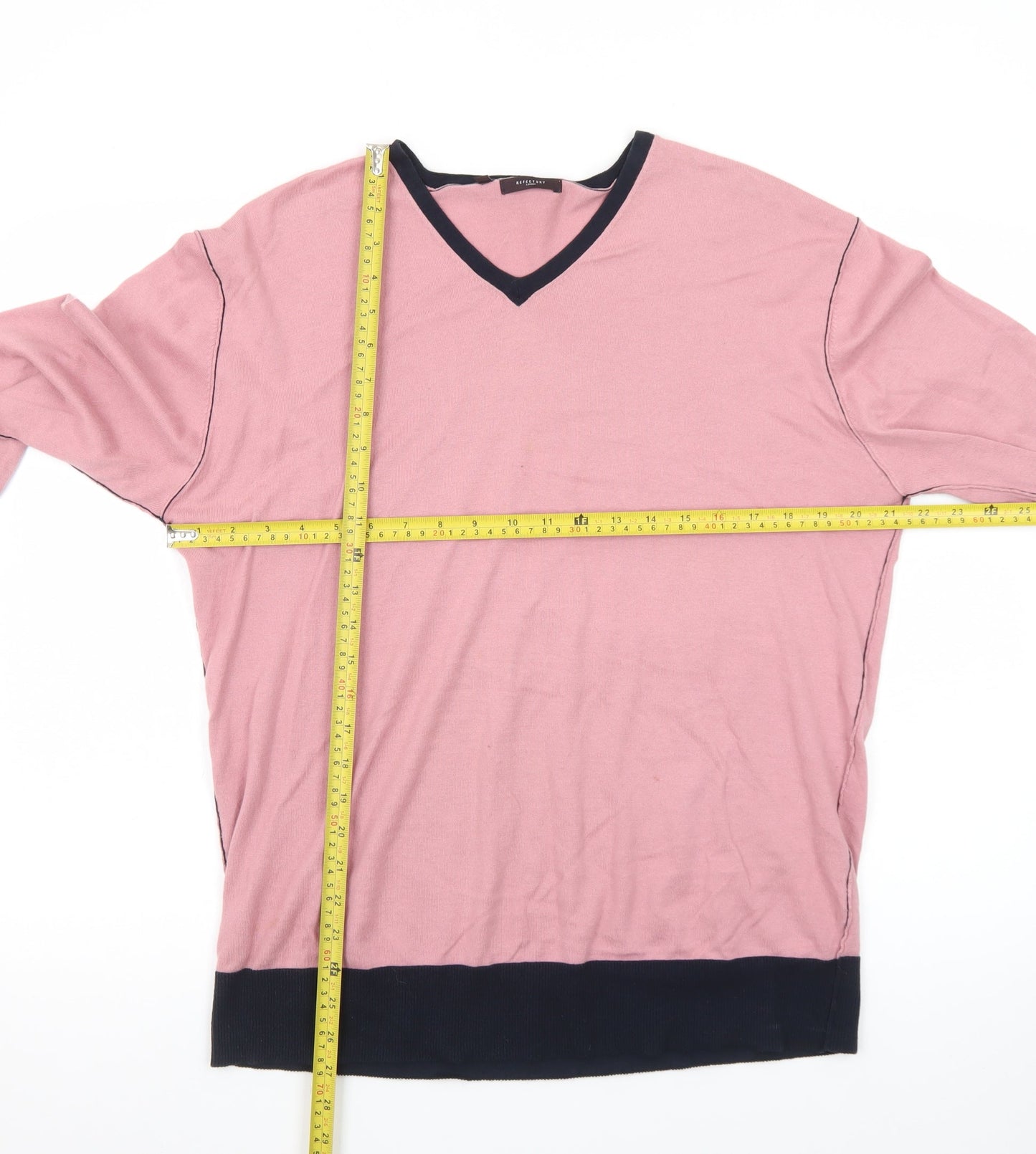 Refectory London Women's Pink V-Neck Cotton Jumper Size M