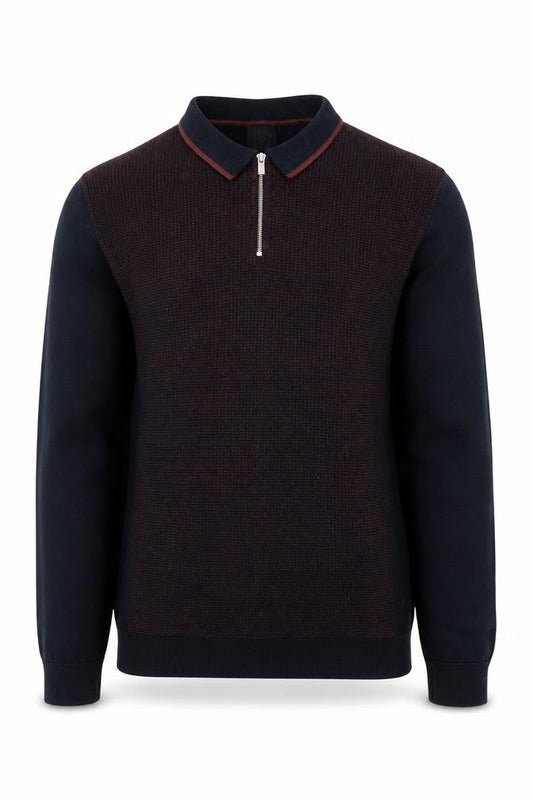 Next Men's Navy Cotton 1/4 Zip Collared Jumper Size L