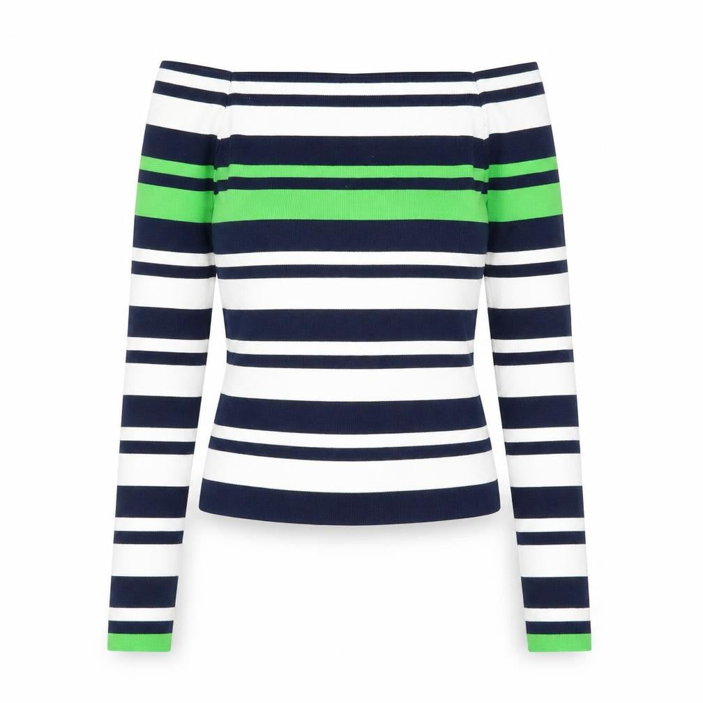 Topshop Women Navy Stripe Boat Neck Jumper Size 10