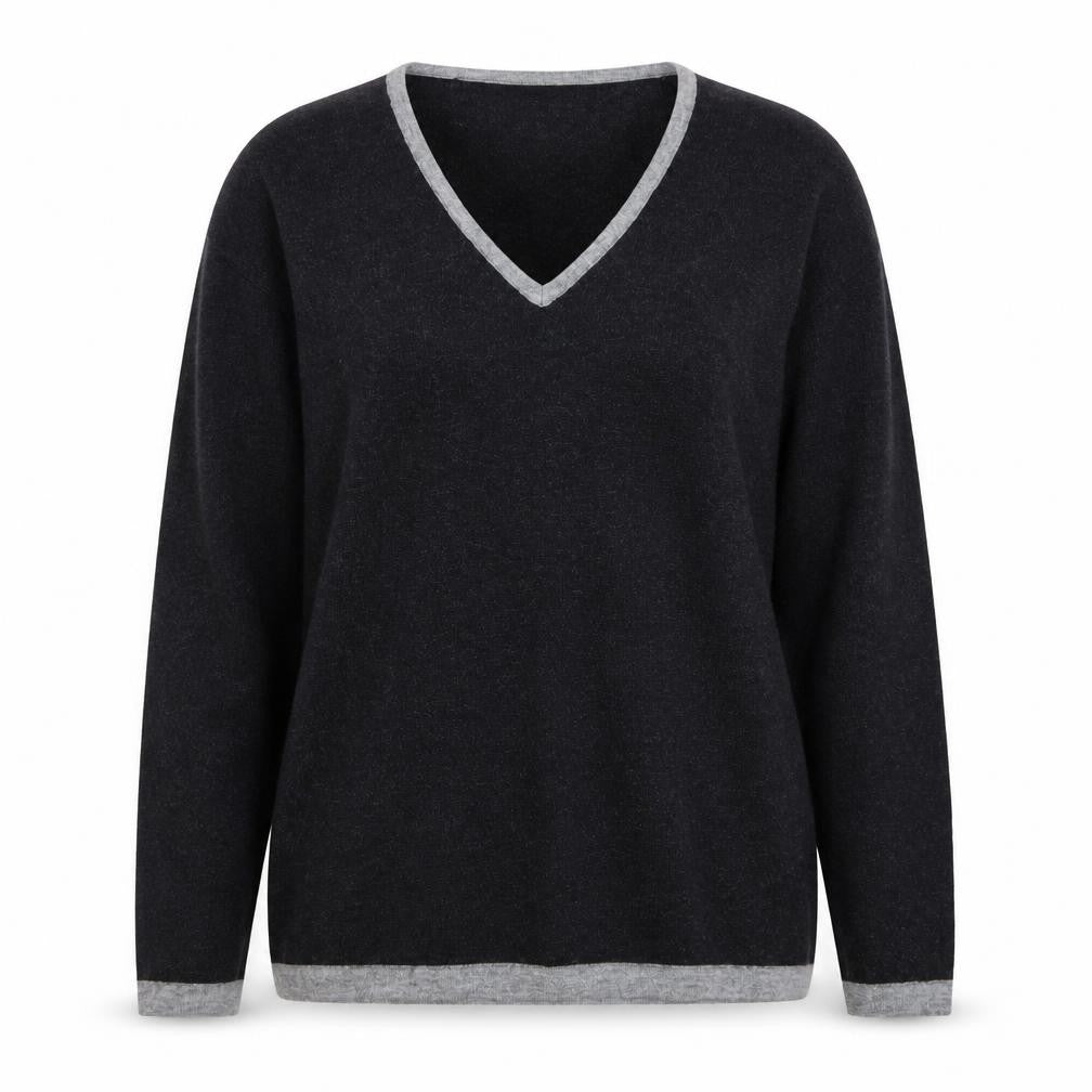 Cashmere Silk Company Women's Black V-Neck Jumper Size XL
