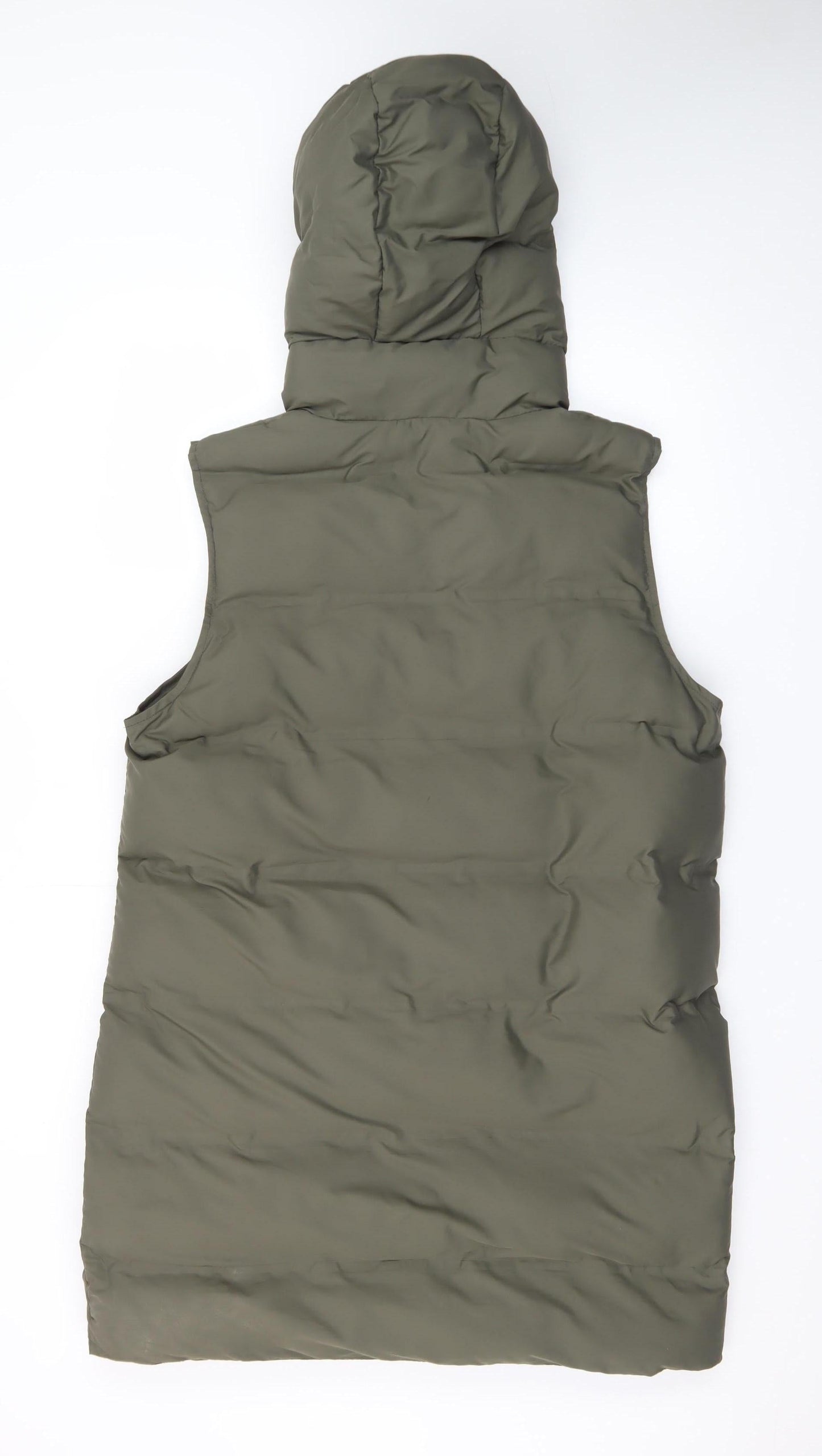 Zara Women's Green Long Hooded Puffer Waistcoat Size 14