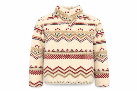 Brave Soul Women Beige Fair Isle Fleece Pullover Sweatshirt M