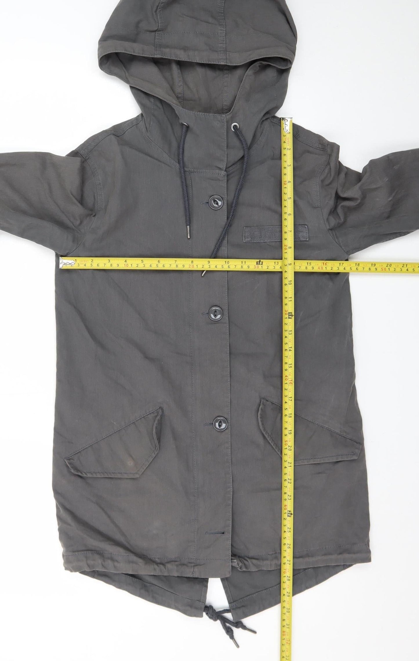 Twik Women’s Grey Cotton Hooded Parka Jacket XS