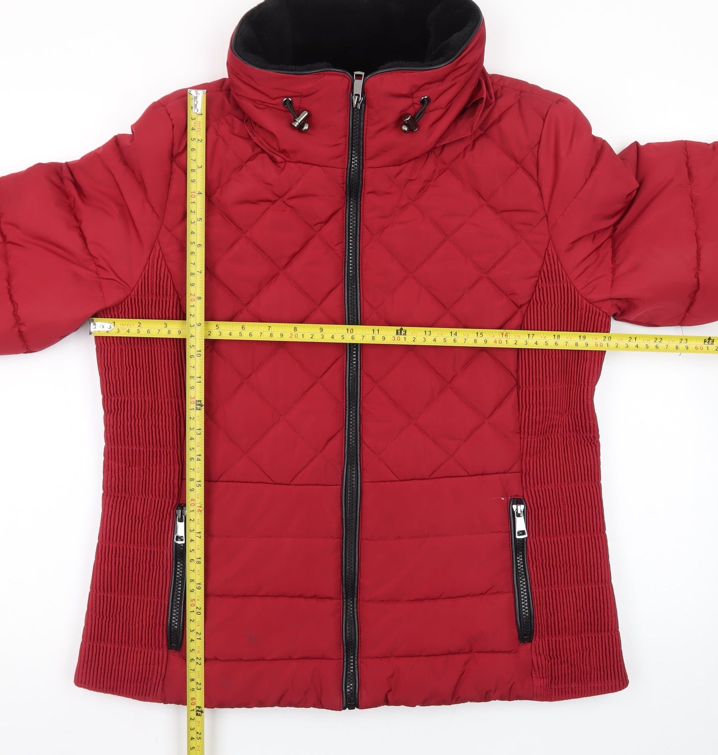 George Women's Red Quilted Full Zip Puffer Jacket Size 16