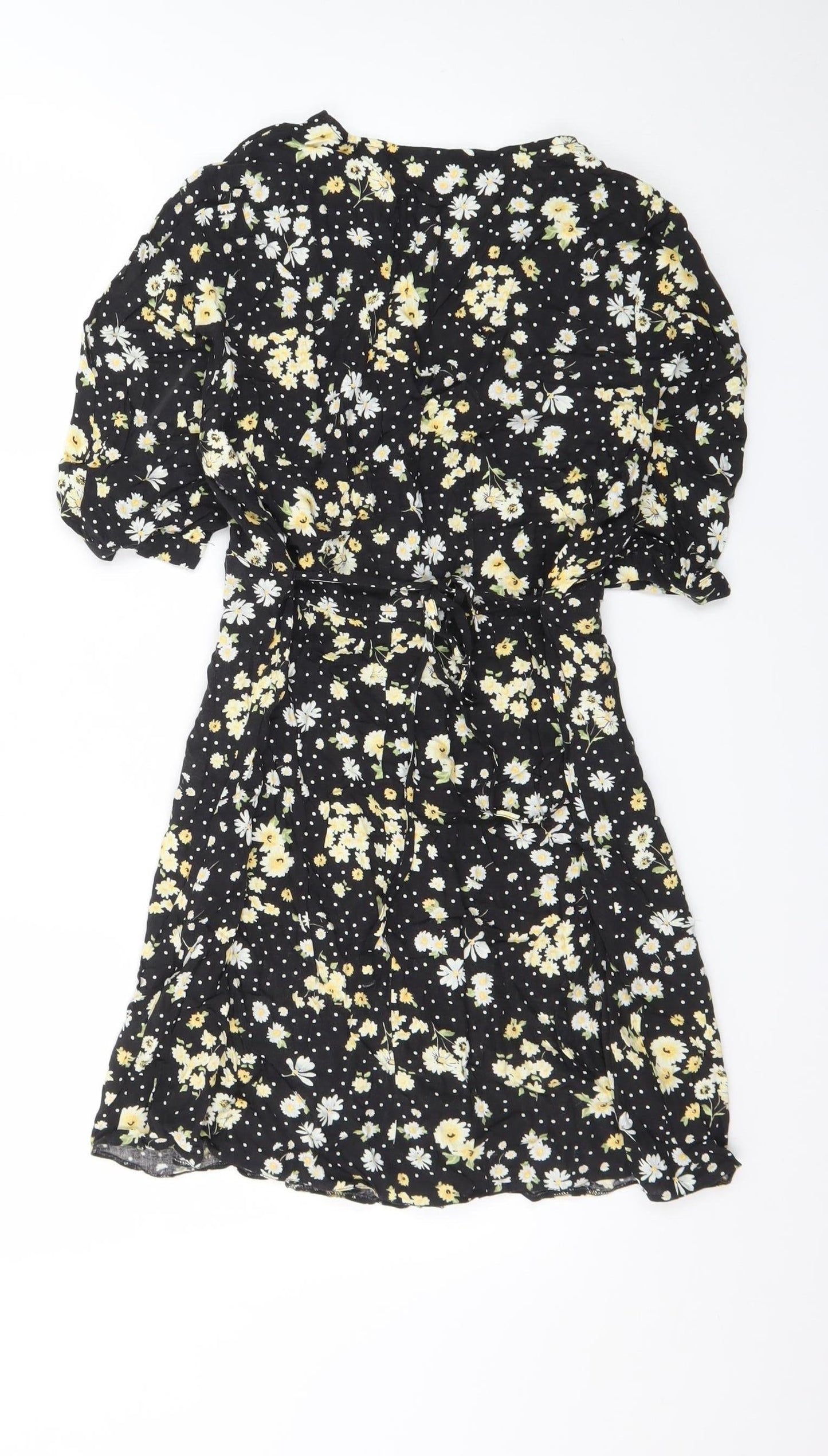Miss Selfridge Women's Black Floral Wrap Short Dress Size 10