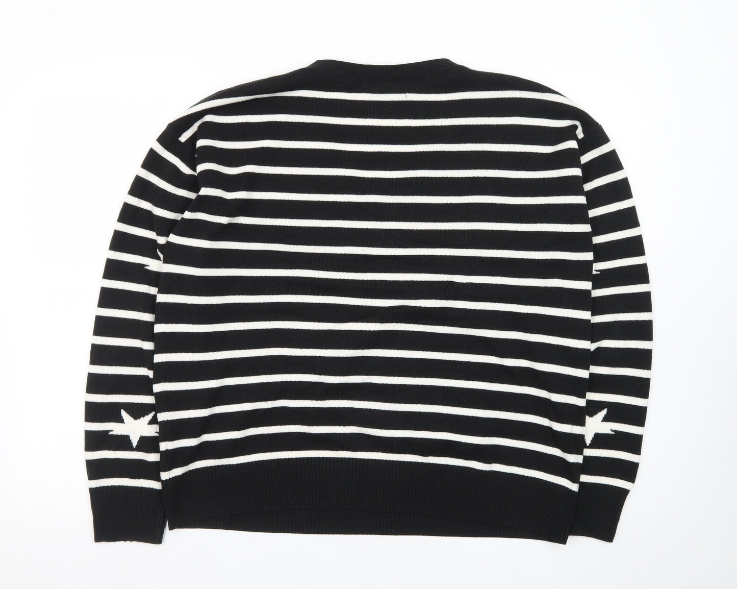 Marks and Spencer Women's Black V-Neck Star Stripe Jumper Size 16