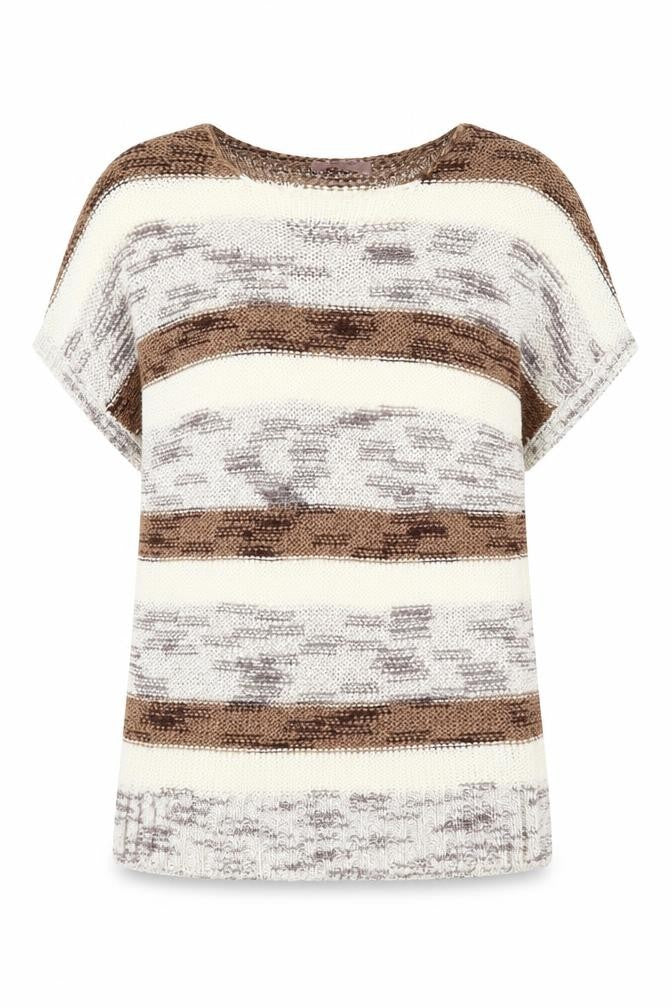 Marks & Spencer Per Una Womens Brown Striped Short Sleeve Knit Jumper Size 10