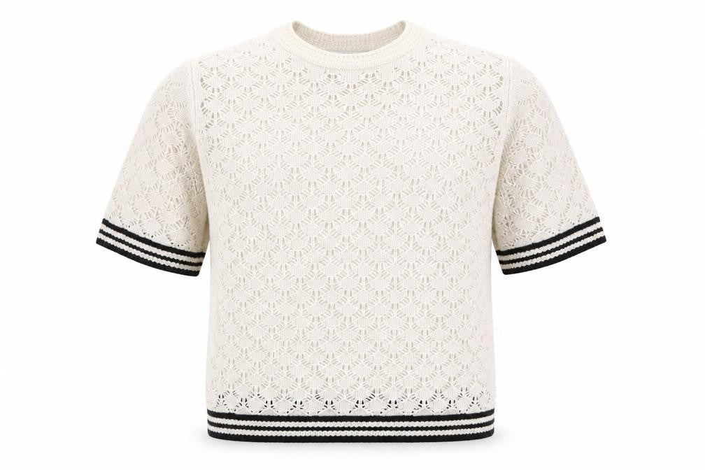 Marks & Spencer Men’s Ivory Open-Knit Cotton Short Sleeve Jumper M