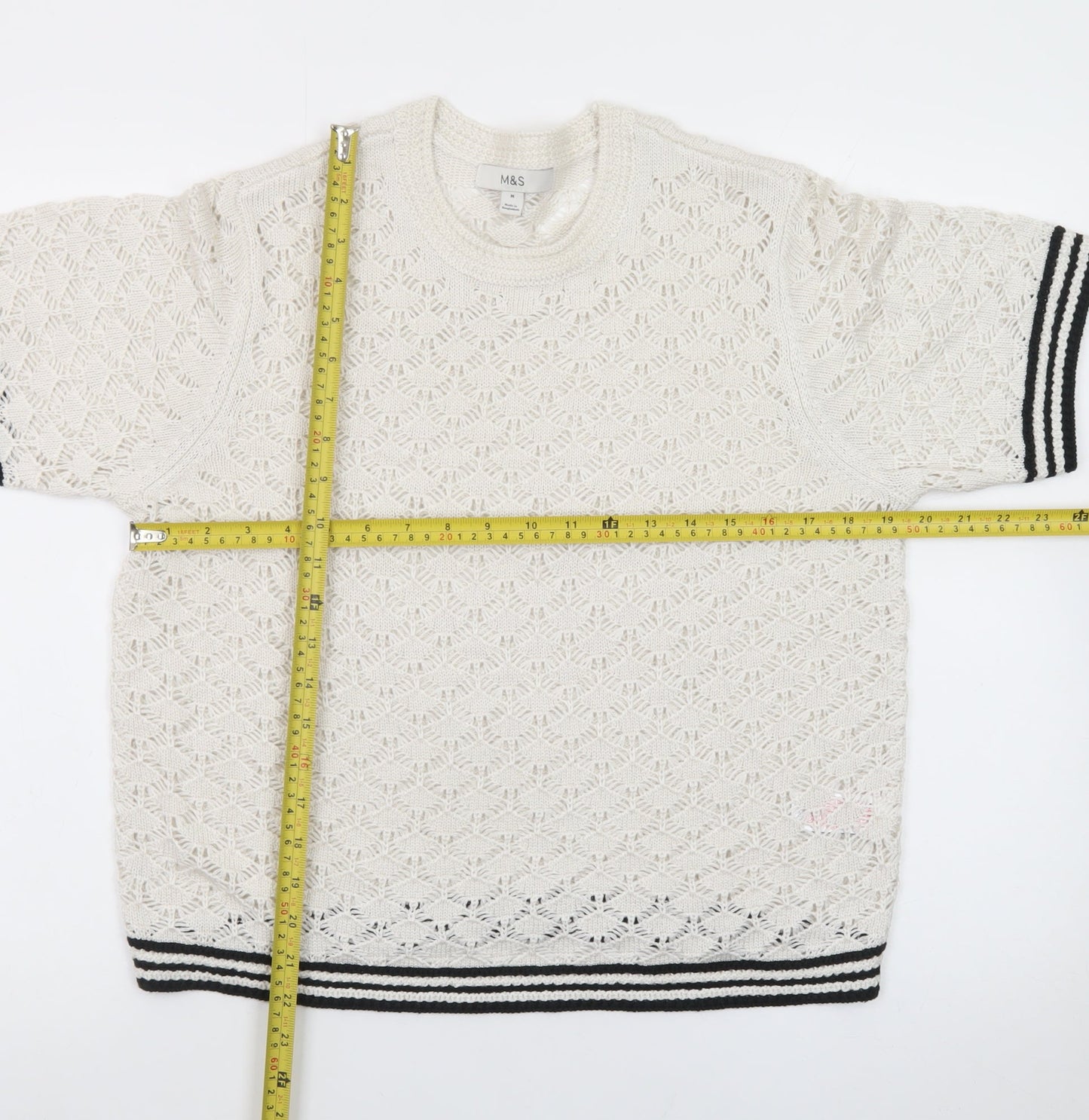 Marks and Spencer Men’s Ivory Open-Knit Cotton Short Sleeve Jumper M