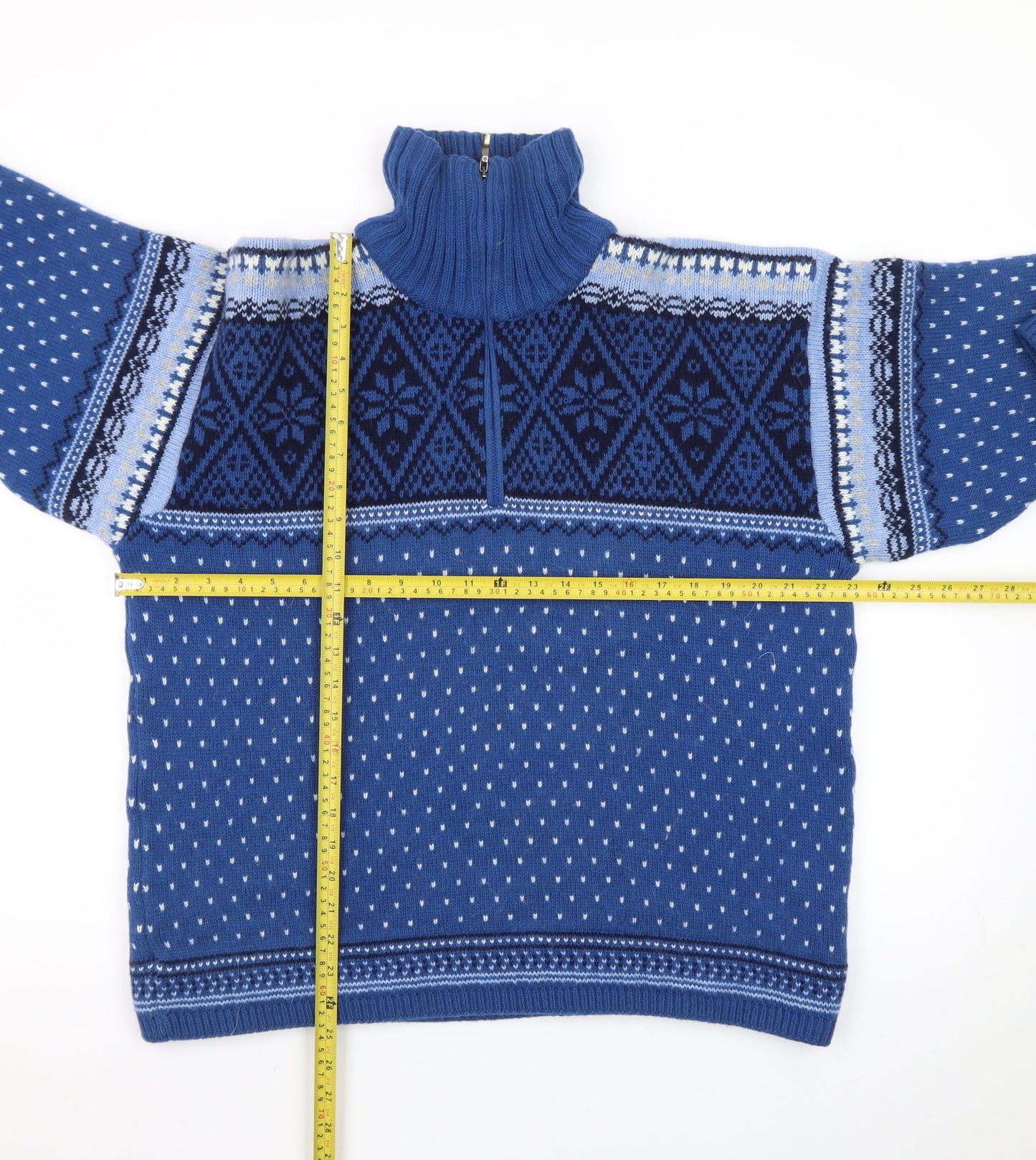 F.lli Campagnolo Mens Blue Fair Isle Wool Blend 1/2 Zip Jumper L