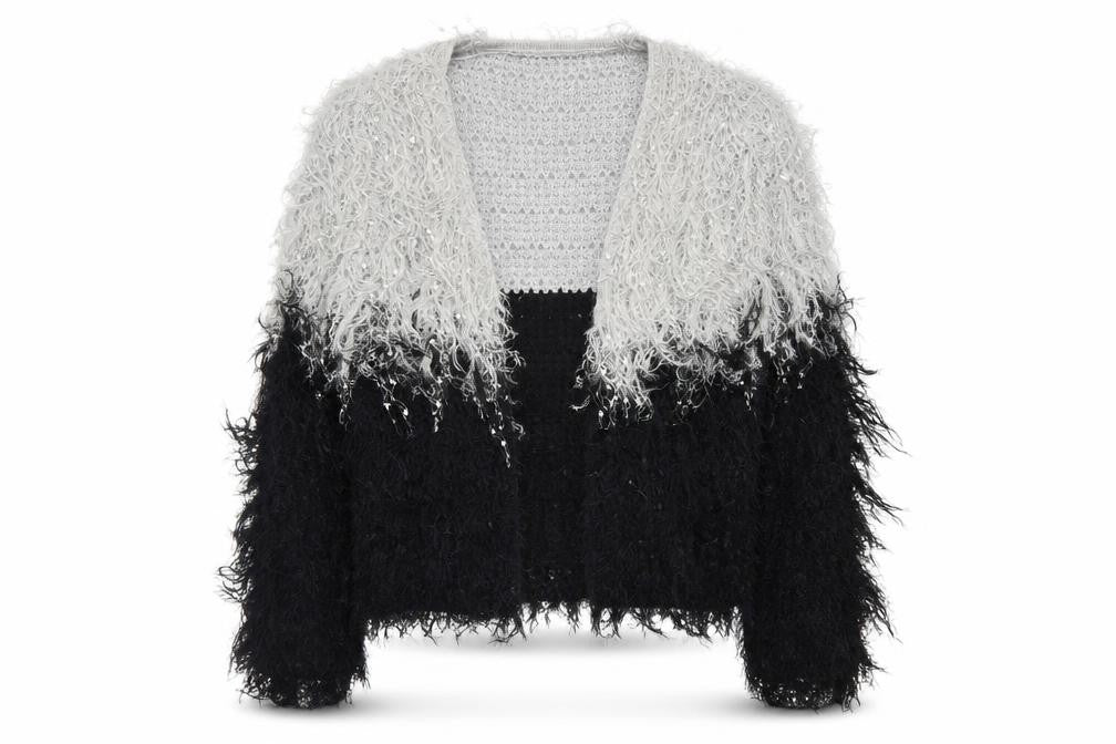 Zara Woman Black Grey Fluffy Open Knit Cardigan Women’s Size 12
