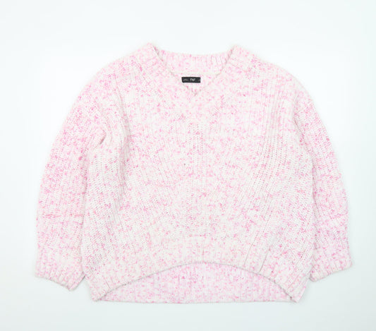 F&F Women’s Pink Chunky-Knit V-Neck Jumper Size L