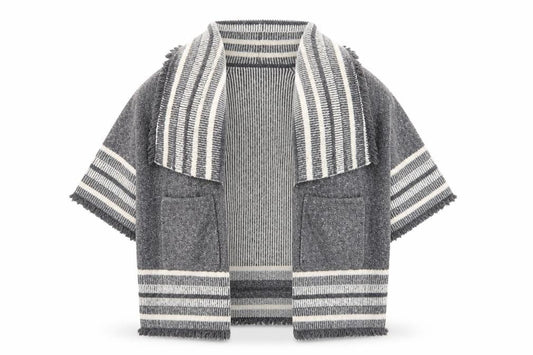 Zara Women Grey Wool Blend Striped Knit Cardigan Size S