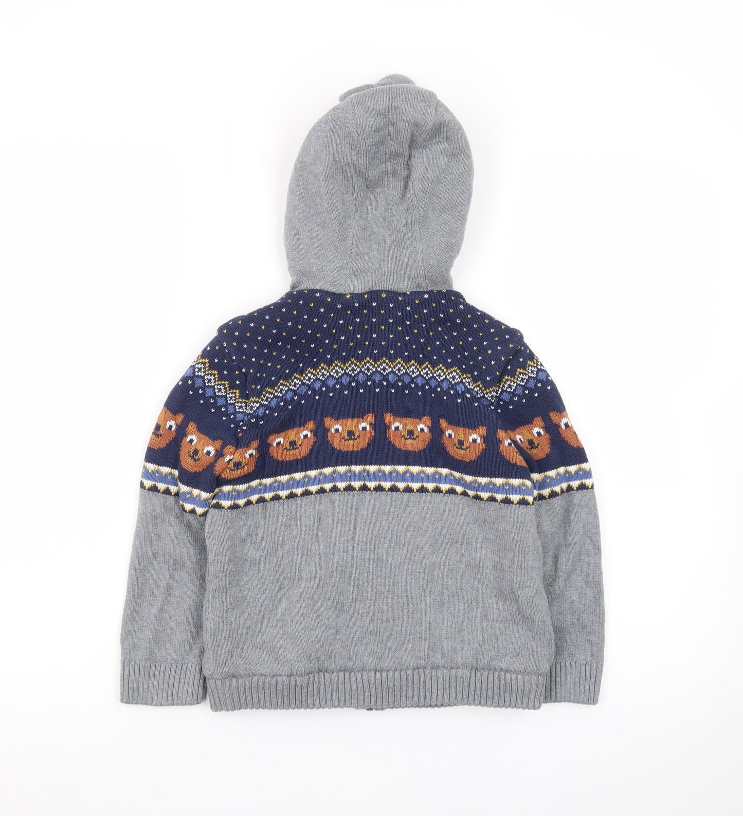M&Co Boys Grey Full Zip Hooded Cardigan 4-5 Years Bear Fair Isle Knit