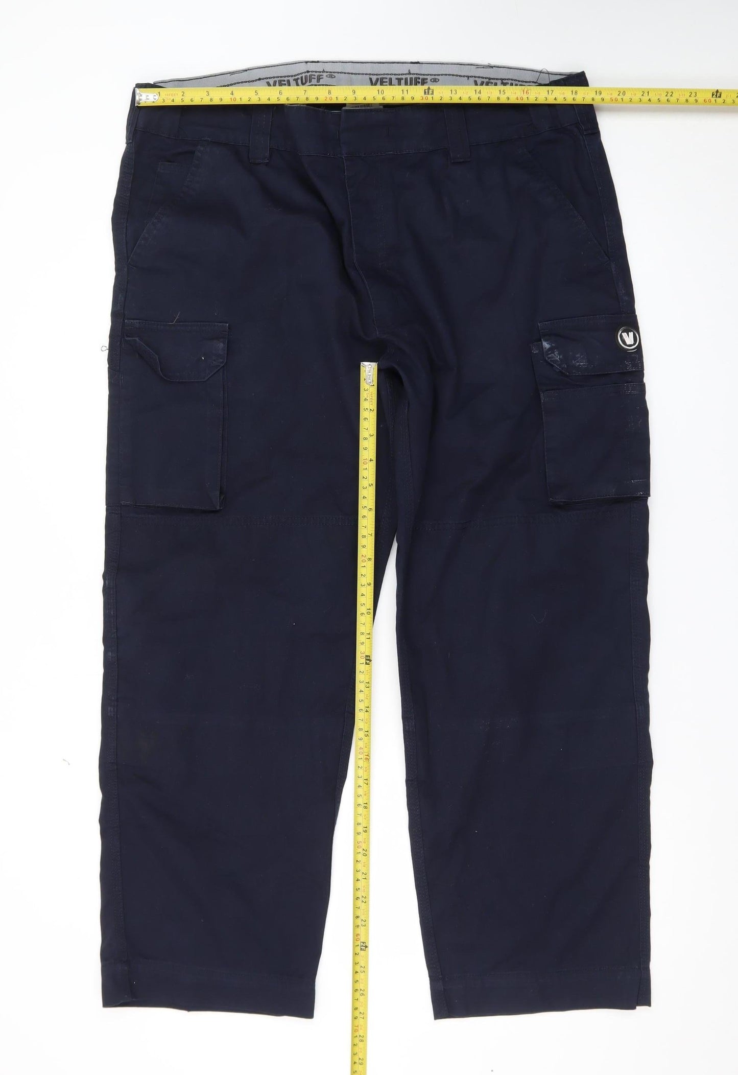 VELTUFF Men's Blue Cargo Work Trousers Size 42S Regular Fit