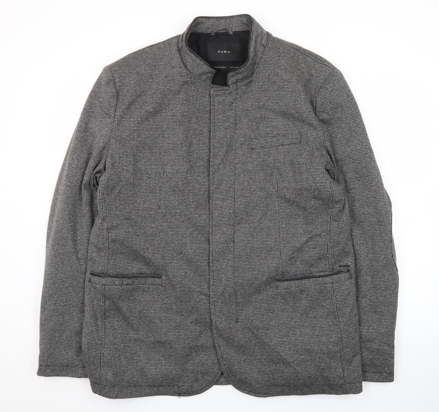 ZARA Women Grey Check Wool Blend Blazer Jacket XL
