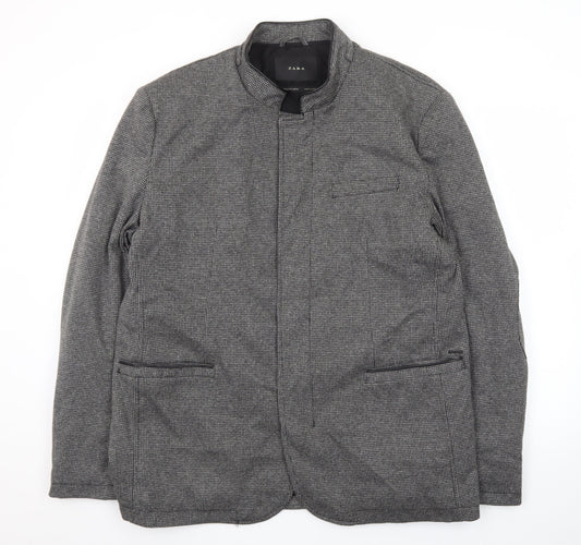 ZARA Women Grey Check Wool Blend Blazer Jacket XL