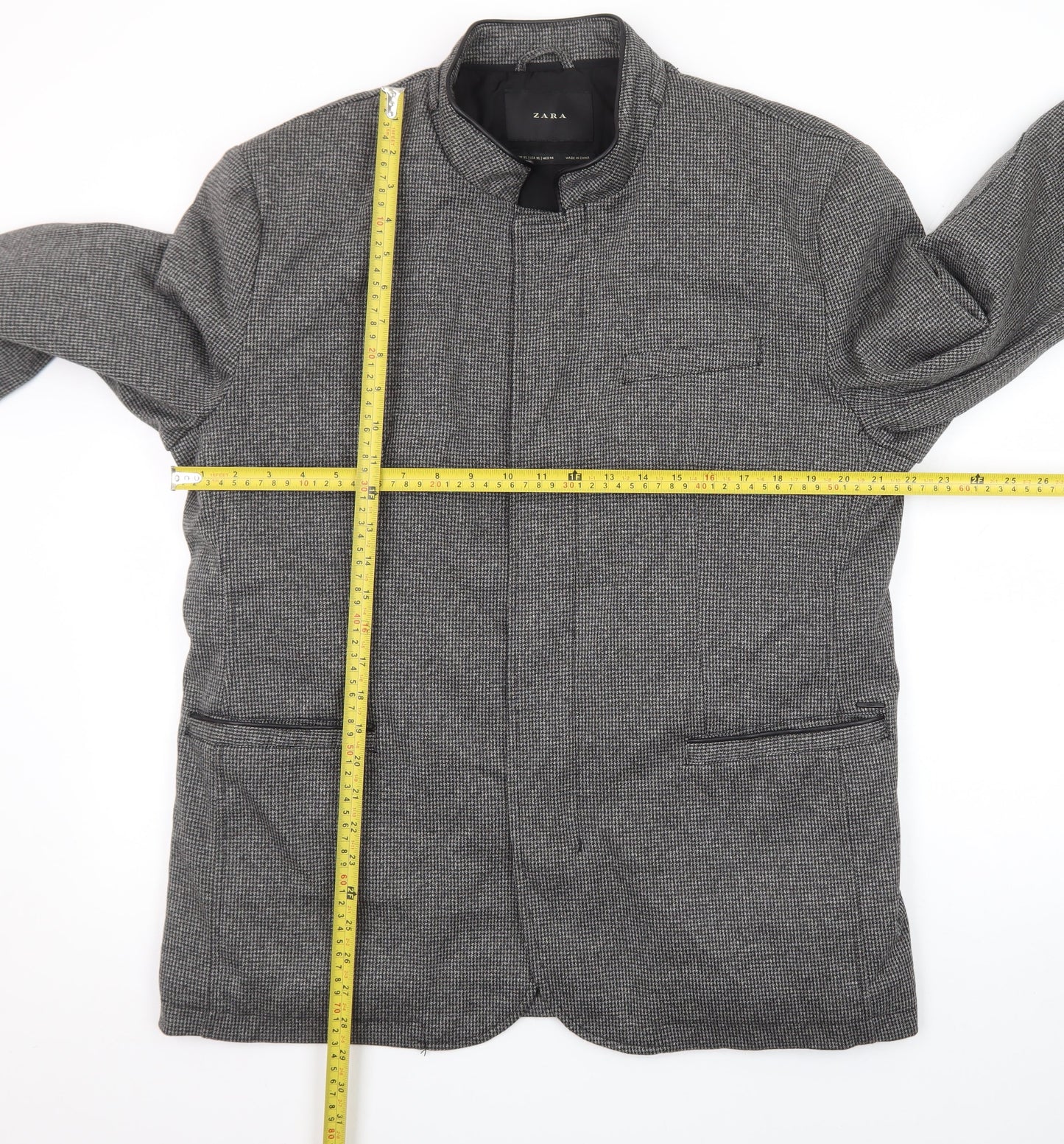 ZARA Women Grey Check Wool Blend Blazer Jacket XL