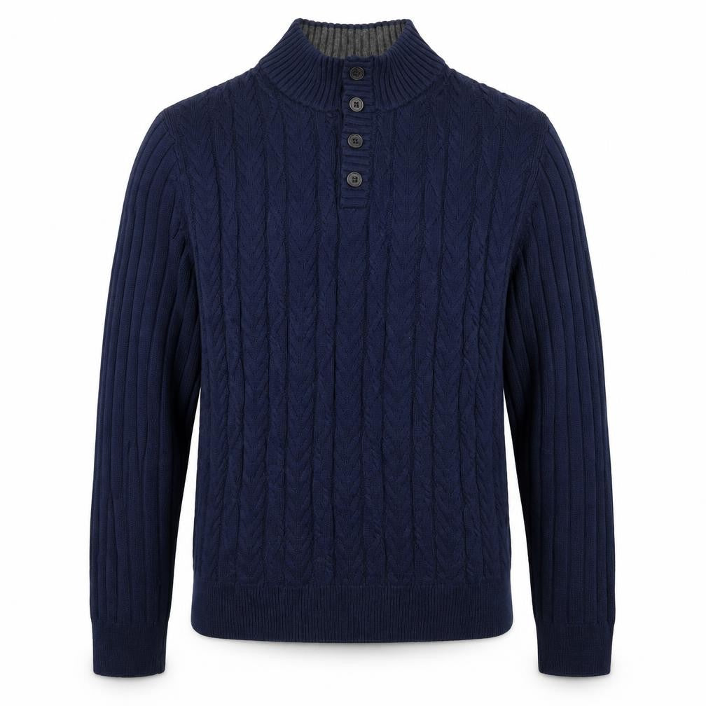 Jos. A. Bank Men's Blue Cotton Cable-Knit Henley Jumper M