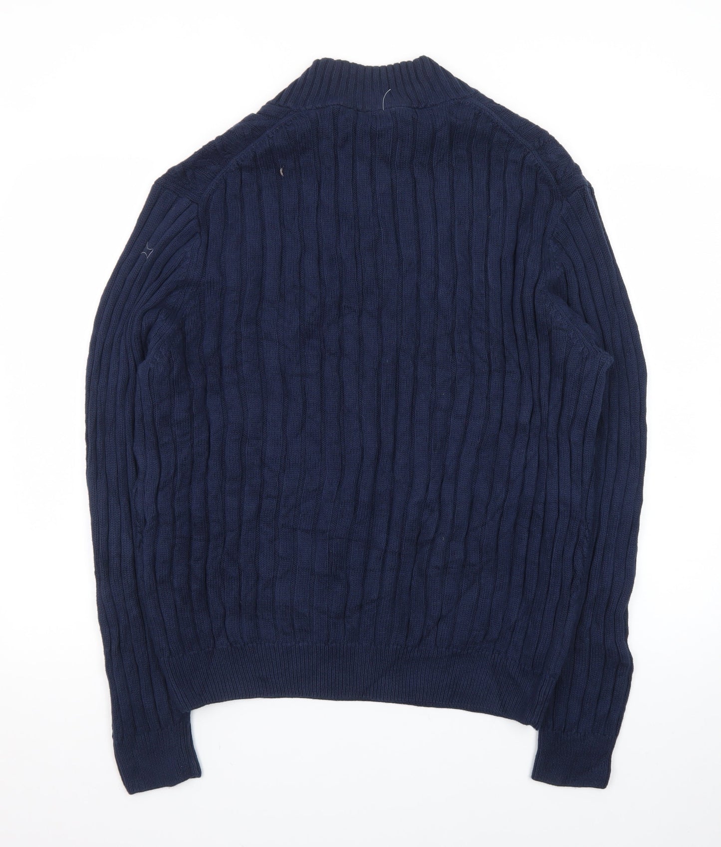 Jos. A. Bank Men's Blue Cotton Cable-Knit Henley Jumper M