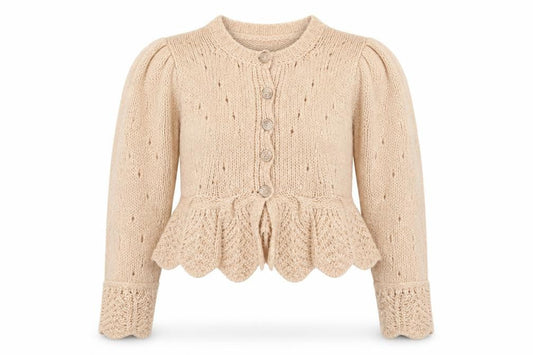 FARM Women Beige Wool Blend Puff Sleeve Knit Cardigan 2XS
