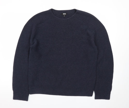 Uniqlo Men Blue Wool Crew Neck Jumper S Regular Fit