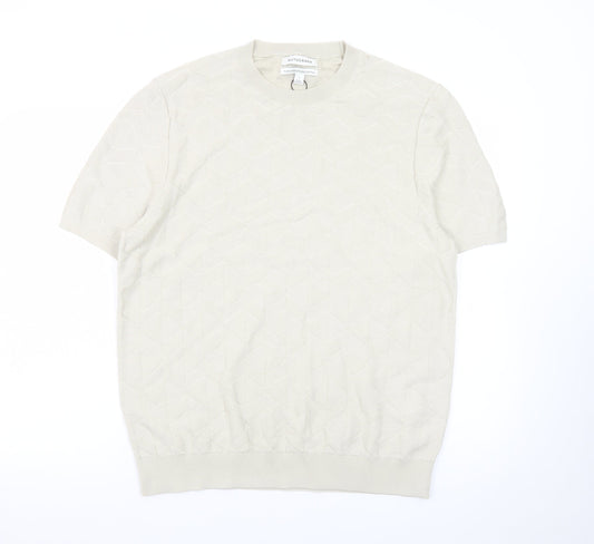Marks and Spencer Men’s Beige Cotton Short Sleeve Crew Neck Jumper L