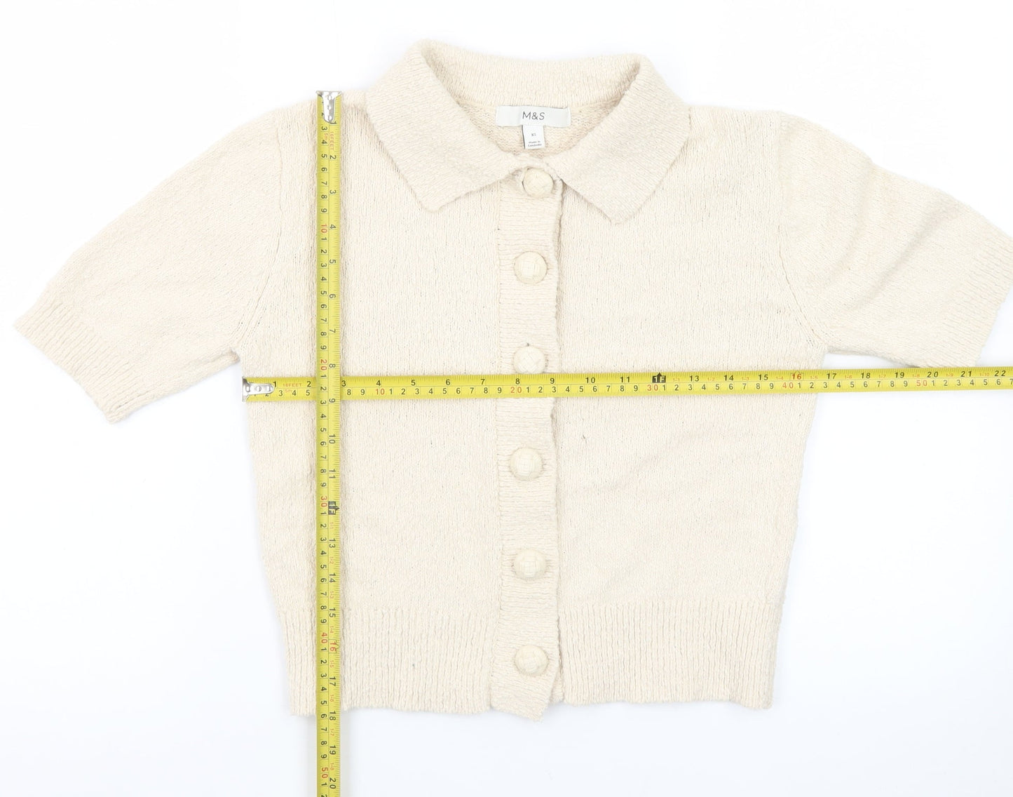 Marks and Spencer Women's Beige Collared Short Sleeve Cardigan XS