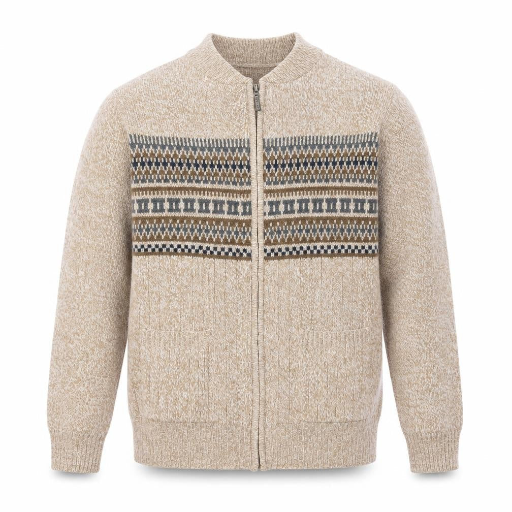 Tootal Men's Beige Fair Isle Wool Full Zip Cardigan Jumper L