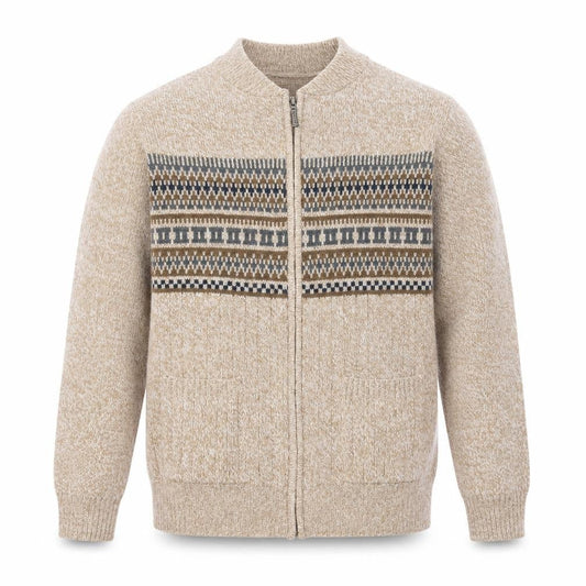 Tootal Men's Beige Fair Isle Wool Full Zip Cardigan Jumper L