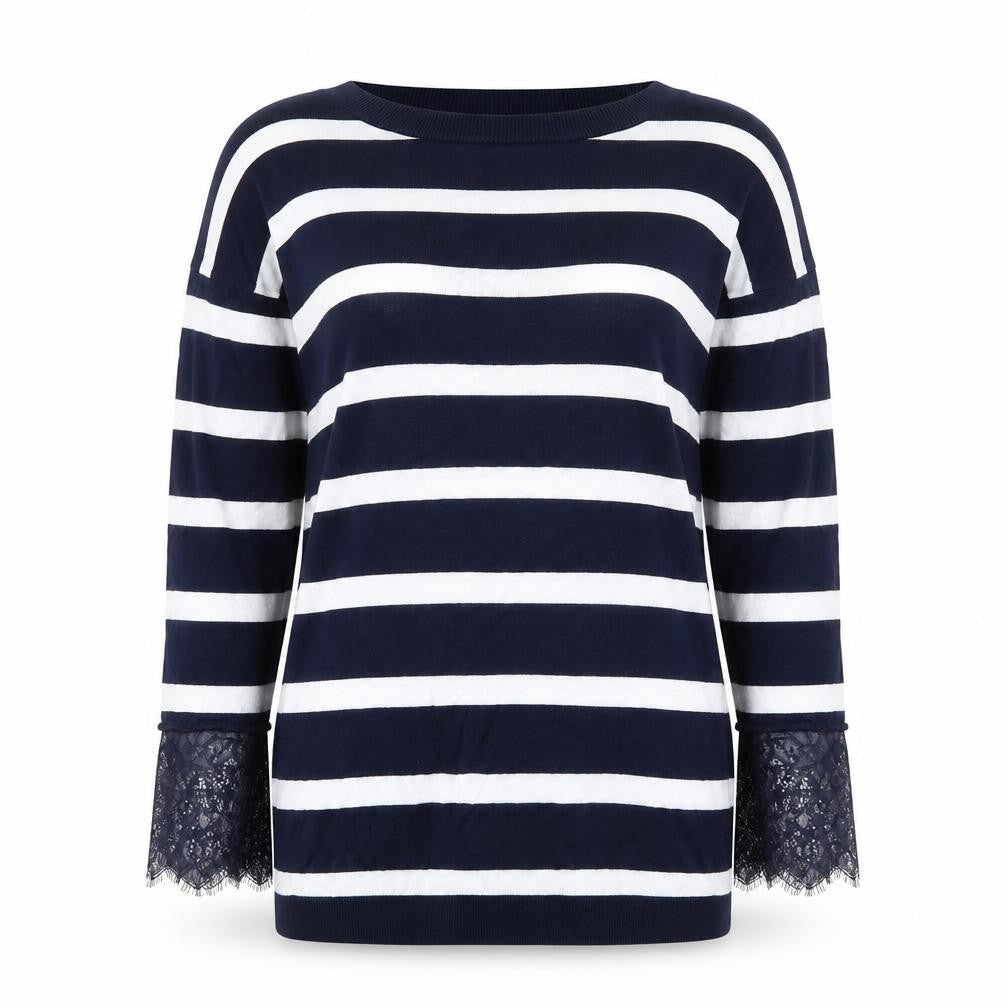 Intimissimi Women Blue Stripe Boat Neck 3/4 Sleeve Jumper S
