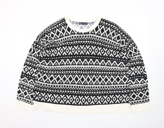 Marks and Spencer Women Black Fair Isle Long Sleeve Pullover Jumper Size 24